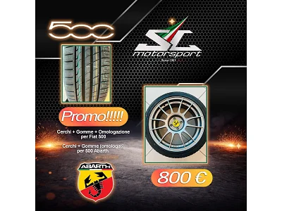Fiat 4x cerchi in lega per Fiat 500 / 500 Abarth + Gomme
